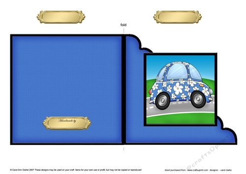 Funky Floral Car  - Cut and Fold Corner Card  
