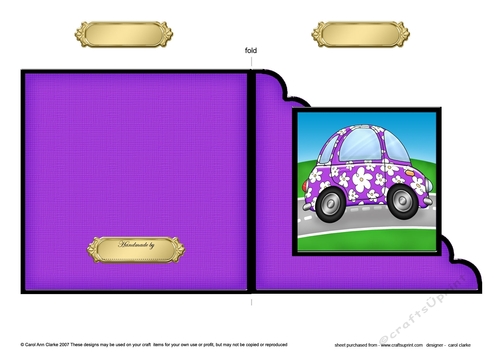 Funky Floral Car  - Cut and Fold Corner Card  