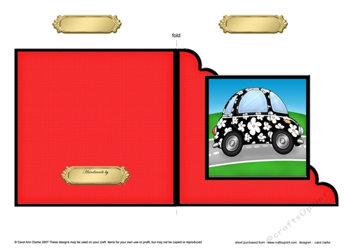 Funky Floral Car  - Cut and Fold Corner Card  