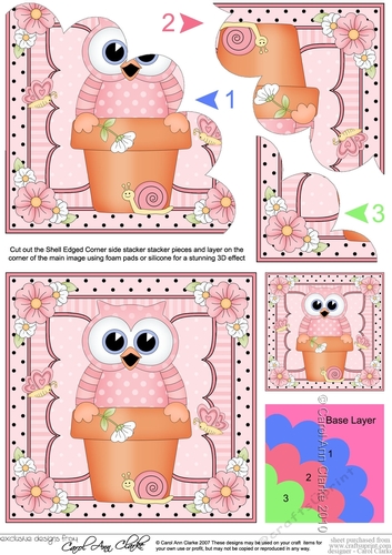 Flower Pot Friends Cute Little Hoot Owl Shell Edged Corner Side Stacker