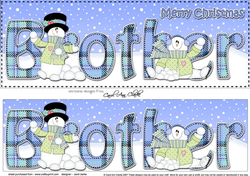 Large DL Merry Christmas BROTHER 3D decoupage with Snowman Rio