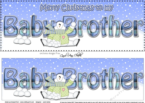 Large DL Merry Christmas to my BABY BROTHER 3D decoupage with Snowman Rio