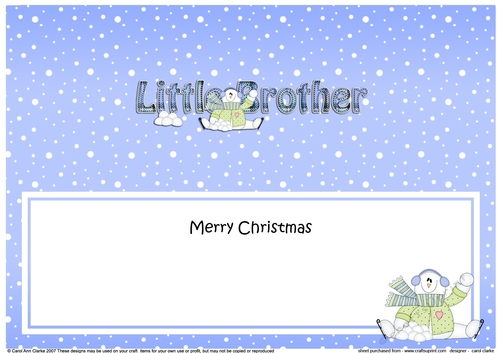Large DL Merry Christmas LITTLE BROTHER insert with Snowman Rio