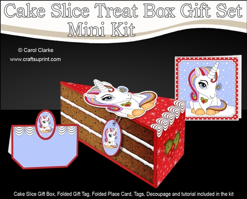 3D Christmas Cake Slice Treat Box Gift Set Mini Kit - Cute Little Unicorn