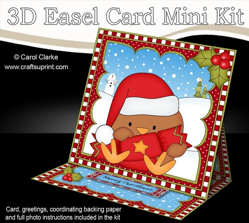 3D Easel Card Mini Kit - Christmas Bobbin Robin has an Xmas Cracker