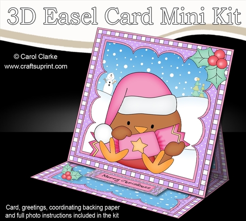 3D Easel Card Mini Kit - Christmas Bobbin Robin has an Xmas Cracker