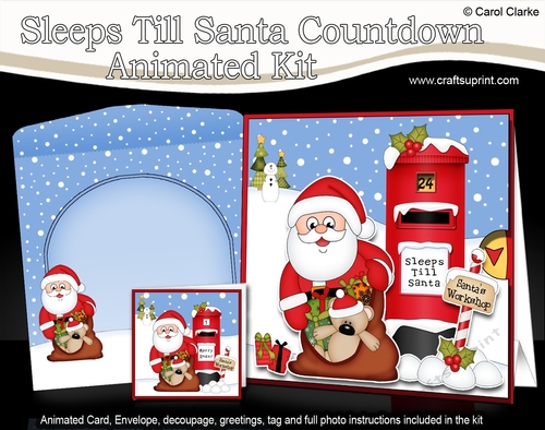 3D Animated Sleeps Till Santa Christmas Postbox Countdown Card Kit - Santa has a Sack of Presents