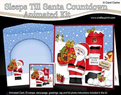 3D Animated Sleeps Till Santa Christmas Postbox Countdown Card Kit - Santa has lots of Presents