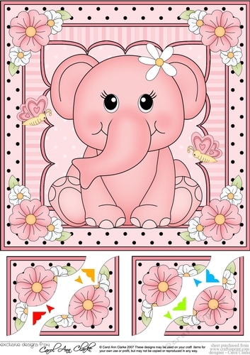 8 x 8 Cute Little Elephant Scalloped Corner Topper 