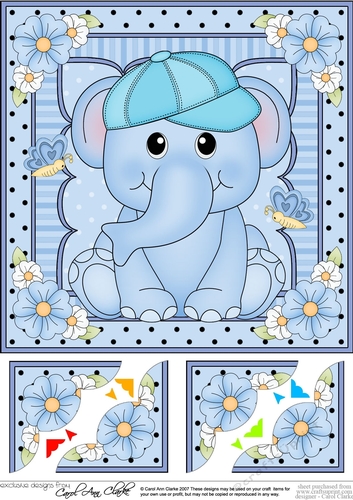 8 x 8 Cute Little Elephant Scalloped Corner Topper 