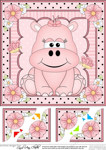 8 x 8 Cute Little Hippo Scalloped Corner Topper 