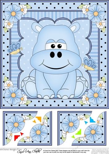 8 x 8 Cute Little Hippo Scalloped Corner Topper 
