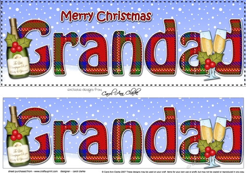 Large DL Merry Christmas GRANDAD 3D decoupage with Champagne