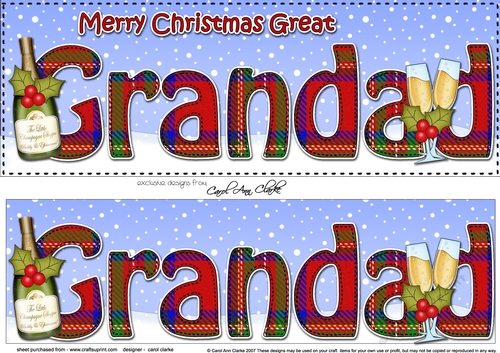 Large DL Merry Christmas GREAT GRANDAD 3D decoupage with Champagne