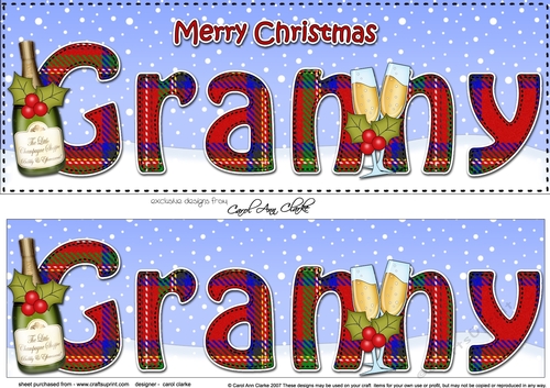 Large DL Merry Christmas GRANNY 3D decoupage with Champagne
