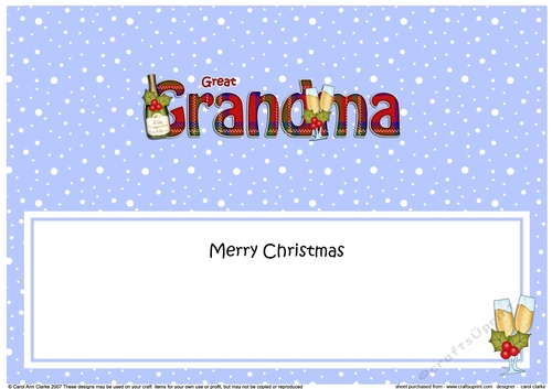 Large DL Merry Christmas GREAT GRANDMA insert with Champagne
