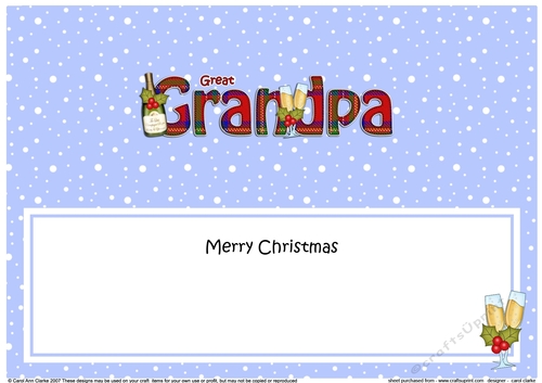 Large DL Merry Christmas GREAT GRANDPA insert with Champagne