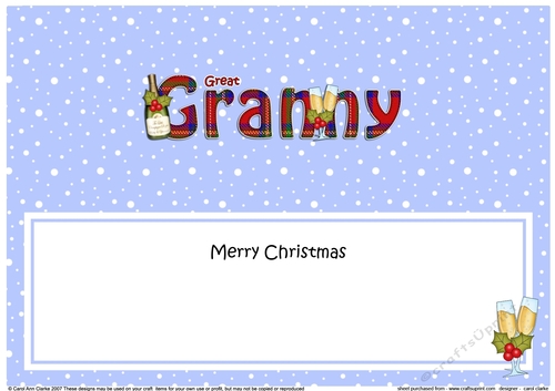 Large DL Merry Christmas GREAT GRANNY insert with Champagne