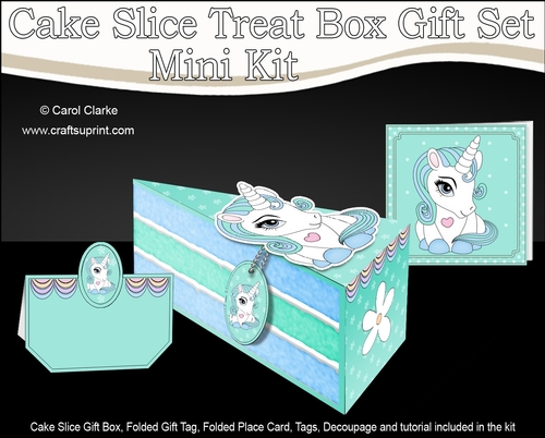 Cute Unicorn - Cake Slice Treat Box Gift Set Mini Kit