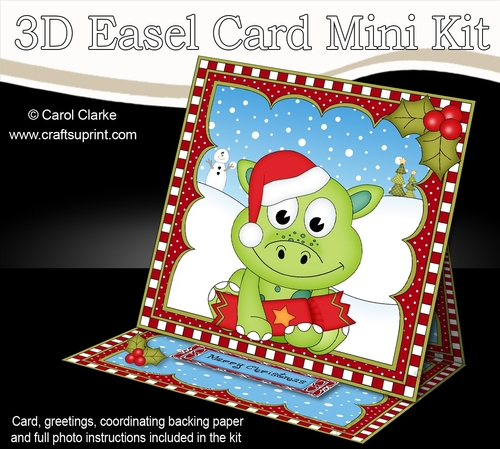 3D Easel Card Mini Kit - Cute Little Christmas Dino has an Xmas Cracker