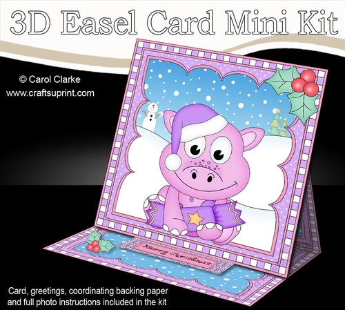 3D Easel Card Mini Kit - Cute Little Christmas Dino has an Xmas Cracker
