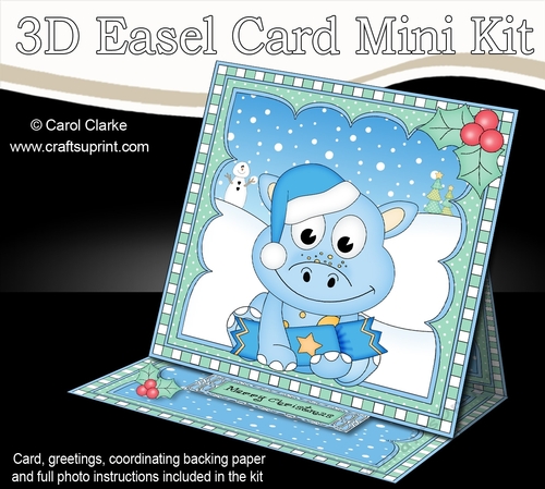 3D Easel Card Mini Kit - Cute Little Christmas Dino has an Xmas Cracker