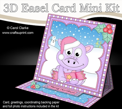 3D Easel Card Mini Kit - Cute Little Christmas Dino has an Xmas Cracker