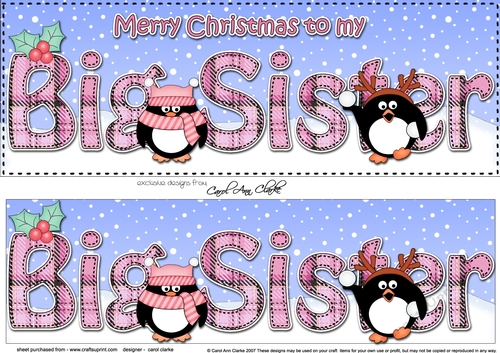 Large DL Merry Christmas BIG SISTER 3D decoupage with Penguins