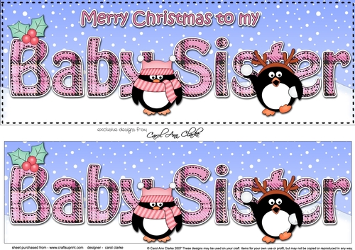 Large DL Merry Christmas BABY SISTER 3D decoupage with Penguins