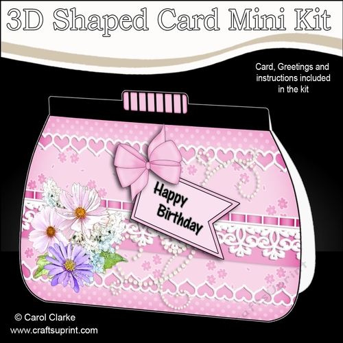3D Shaped Card  Kit - A Touch of Elegance Flowers, Lace & Pearls Clutch Bag