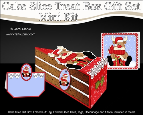 3D Christmas Cake Slice Treat Box Gift Set Mini Kit - Rudolph has Presents