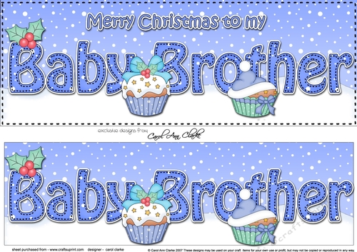 Large DL Merry Christmas BABY BROTHER 3D decoupage with Cupcakes