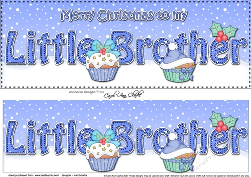 Large DL Merry Christmas LITTLE BROTHER 3D decoupage with Cupcakes