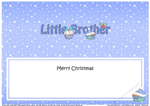 Large DL Merry Christmas LITTLE BROTHER insert with Cupcakes