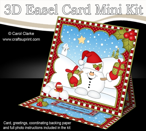 3D Easel Card Mini Kit - Christmas Snowball Sam has Xmas Presents