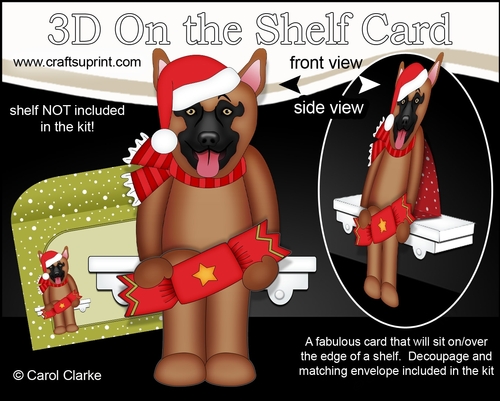 3D Christmas On the Shelf Card Kit - Christmas German Shepherd Dog has an Xmas Cracker