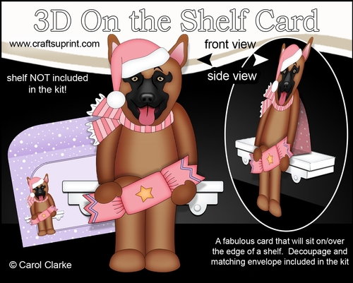 3D Christmas On the Shelf Card Kit - Christmas German Shepherd Dog has an Xmas Cracker