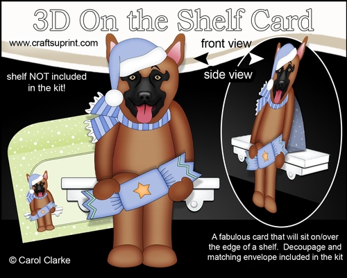 3D Christmas On the Shelf Card Kit - Christmas German Shepherd Dog has an Xmas Cracker