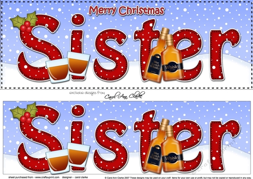 Large DL Merry Christmas SISTER with Whisky 3D decoupage 