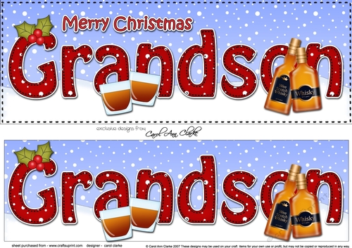 Large DL Merry Christmas GRANDSON with Whisky 3D decoupage 