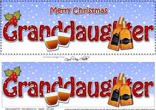 Large DL Merry Christmas GRANDDAUGHTER with Whisky 3D decoupage 