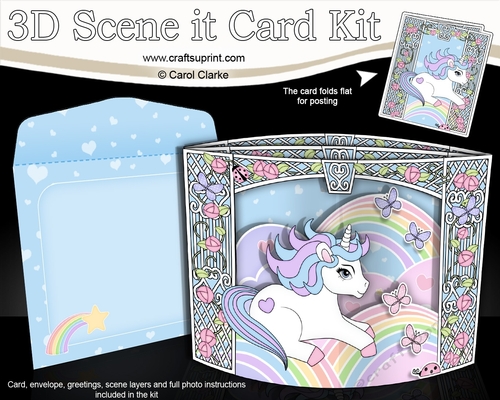3D Triangle Shadow Box Scene it Card Kit - Cute Little Unicorn Magic