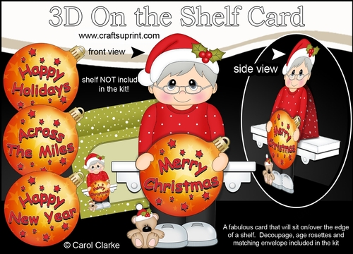 3D Christmas On the Shelf Card Kit -  Little Christmas Old Man has an Xmas Bauble with Greetings Sentiments