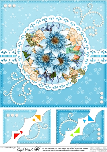 A Touch of Elegance Flowers, Pearls and Lace 8 x 8 Scalloped Corner Topper  