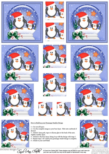 Christmas Penguins Snowglobe Pyramage sheet