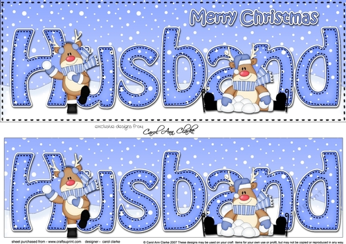 Large DL Merry Christmas HUSBAND 3D decoupage with Rudolph 