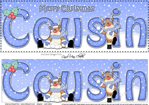 Large DL Merry Christmas COUSIN 3D decoupage with Rudolph 