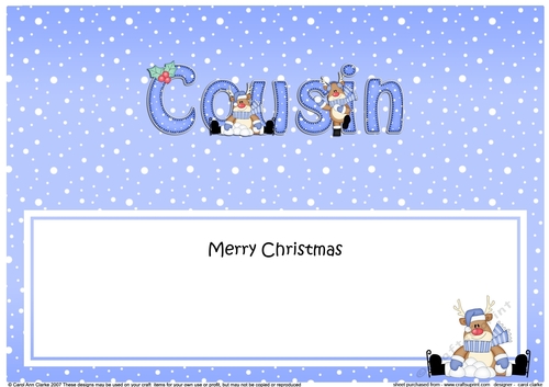 Large DL Merry Christmas COUSIN insert with Rudolph