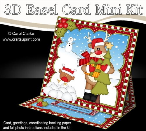 3D Easel Card Mini Kit - Christmas Rudolph has an Xmas Tree