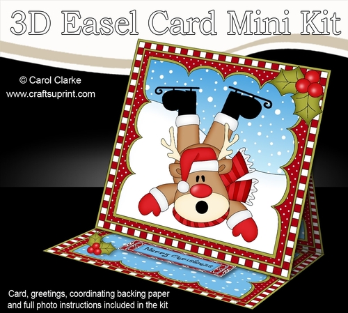 3D Easel Card Mini Kit - Christmas oOops Rudolph is Skating!